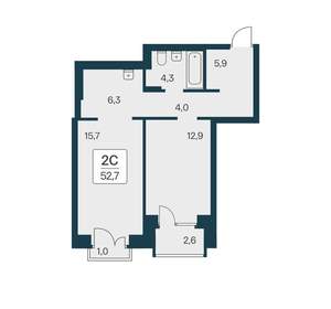 2-к квартира, вторичка, 53м2, 18/21 этаж