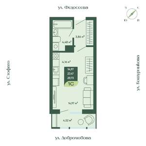 1-к квартира, строящийся дом, 30м2, 2/18 этаж