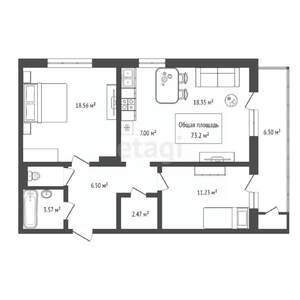 3-к квартира, вторичка, 73м2, 15/17 этаж