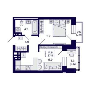1-к квартира, вторичка, 38м2, 6/20 этаж