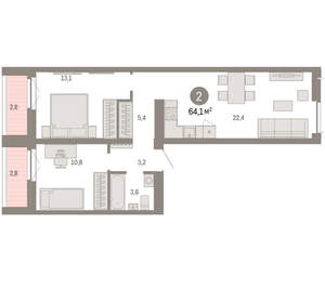 2-к квартира, вторичка, 64м2, 4/23 этаж