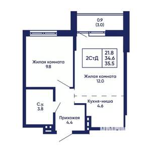 2-к квартира, вторичка, 36м2, 2/14 этаж