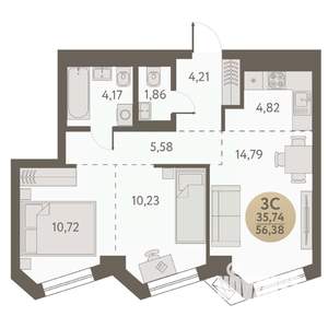 3-к квартира, вторичка, 56м2, 25/31 этаж