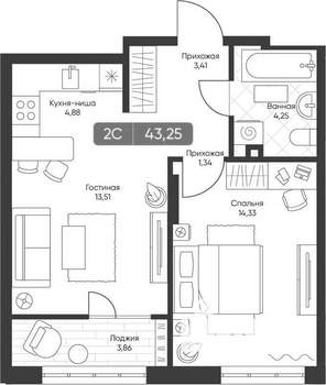 2-к квартира, вторичка, 41м2, 7/22 этаж