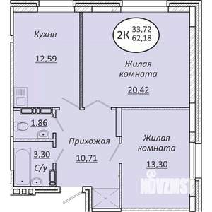 2-к квартира, строящийся дом, 62м2, 1/25 этаж