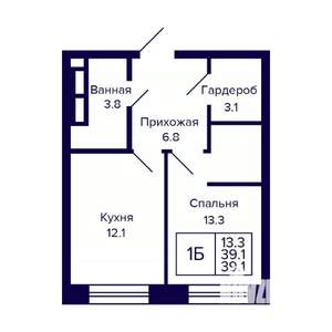1-к квартира, вторичка, 39м2, 21/23 этаж