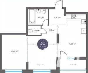 3-к квартира, вторичка, 56м2, 3/16 этаж