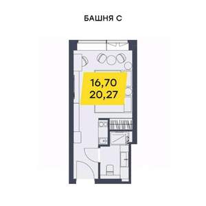 Студия квартира, строящийся дом, 20м2, 22/29 этаж
