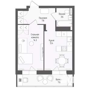 1-к квартира, вторичка, 41м2, 4/18 этаж