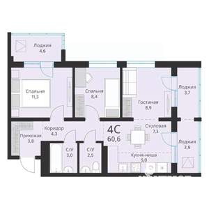4-к квартира, вторичка, 61м2, 14/16 этаж