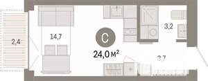Студия квартира, вторичка, 24м2, 3/7 этаж