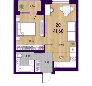 2-к квартира, вторичка, 42м2, 19/23 этаж