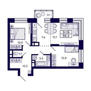 3-к квартира, вторичка, 56м2, 20/23 этаж