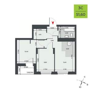 3-к квартира, вторичка, 52м2, 6/21 этаж