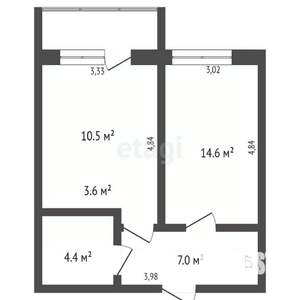 1-к квартира, сданный дом, 45м2, 8/17 этаж