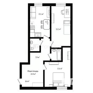 3-к квартира, вторичка, 66м2, 2/2 этаж