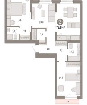 2-к квартира, вторичка, 80м2, 4/12 этаж