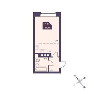 Студия квартира, вторичка, 27м2, 16/24 этаж