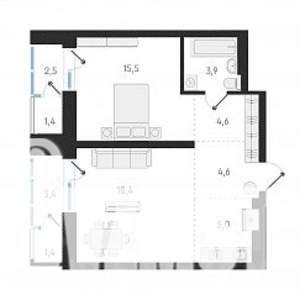 2-к квартира, вторичка, 52м2, 15/18 этаж