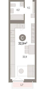 Студия квартира, вторичка, 33м2, 15/23 этаж