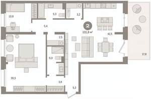 2-к квартира, сданный дом, 132м2, 2/8 этаж