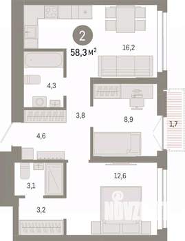 2-к квартира, вторичка, 58м2, 10/23 этаж