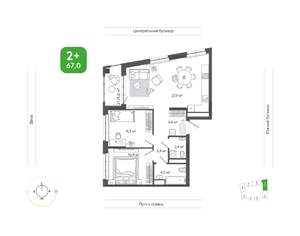2-к квартира, вторичка, 67м2, 7/14 этаж
