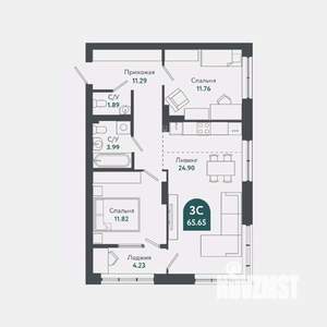3-к квартира, строящийся дом, 65м2, 4/25 этаж