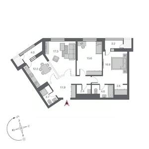 3-к квартира, строящийся дом, 95м2, 18/24 этаж