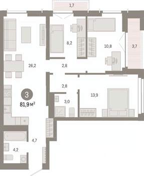 3-к квартира, вторичка, 82м2, 12/23 этаж