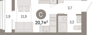 Студия квартира, вторичка, 21м2, 4/23 этаж
