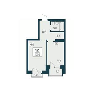 1-к квартира, вторичка, 44м2, 15/21 этаж