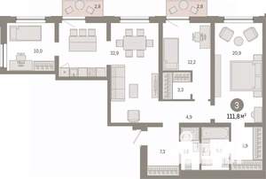 3-к квартира, вторичка, 112м2, 3/17 этаж
