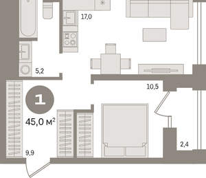 1-к квартира, вторичка, 45м2, 25/30 этаж