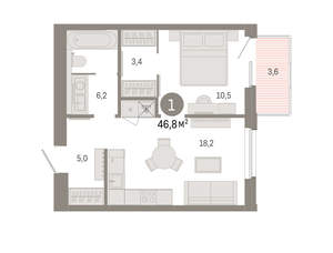 1-к квартира, вторичка, 47м2, 9/24 этаж