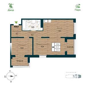 2-к квартира, вторичка, 66м2, 12/25 этаж