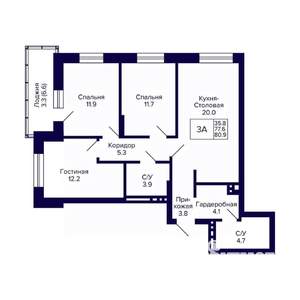 3-к квартира, вторичка, 81м2, 7/10 этаж