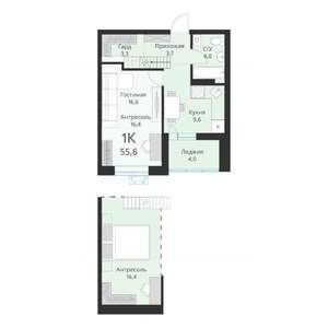 1-к квартира, вторичка, 56м2, 15/15 этаж