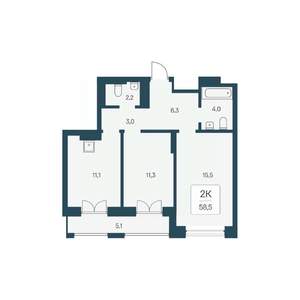 2-к квартира, вторичка, 59м2, 13/22 этаж