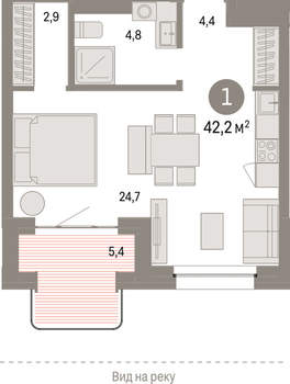 Студия квартира, вторичка, 42м2, 4/11 этаж