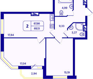2-к квартира, вторичка, 69м2, 20/26 этаж