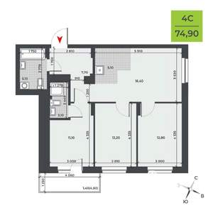4-к квартира, вторичка, 75м2, 14/21 этаж