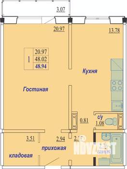 1-к квартира, вторичка, 49м2, 6/10 этаж