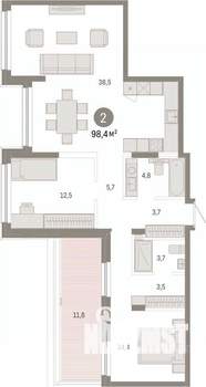2-к квартира, вторичка, 98м2, 8/8 этаж