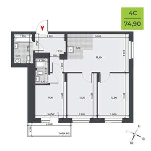 4-к квартира, строящийся дом, 75м2, 15/21 этаж