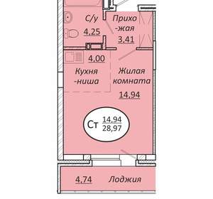 1-к квартира, вторичка, 29м2, 25/25 этаж