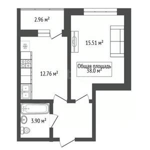 1-к квартира, вторичка, 38м2, 15/15 этаж