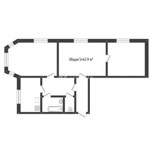 3-к квартира, вторичка, 63м2, 1/2 этаж