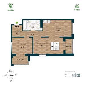 2-к квартира, строящийся дом, 65м2, 5/25 этаж