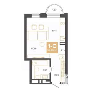 Студия квартира, вторичка, 35м2, 16/24 этаж